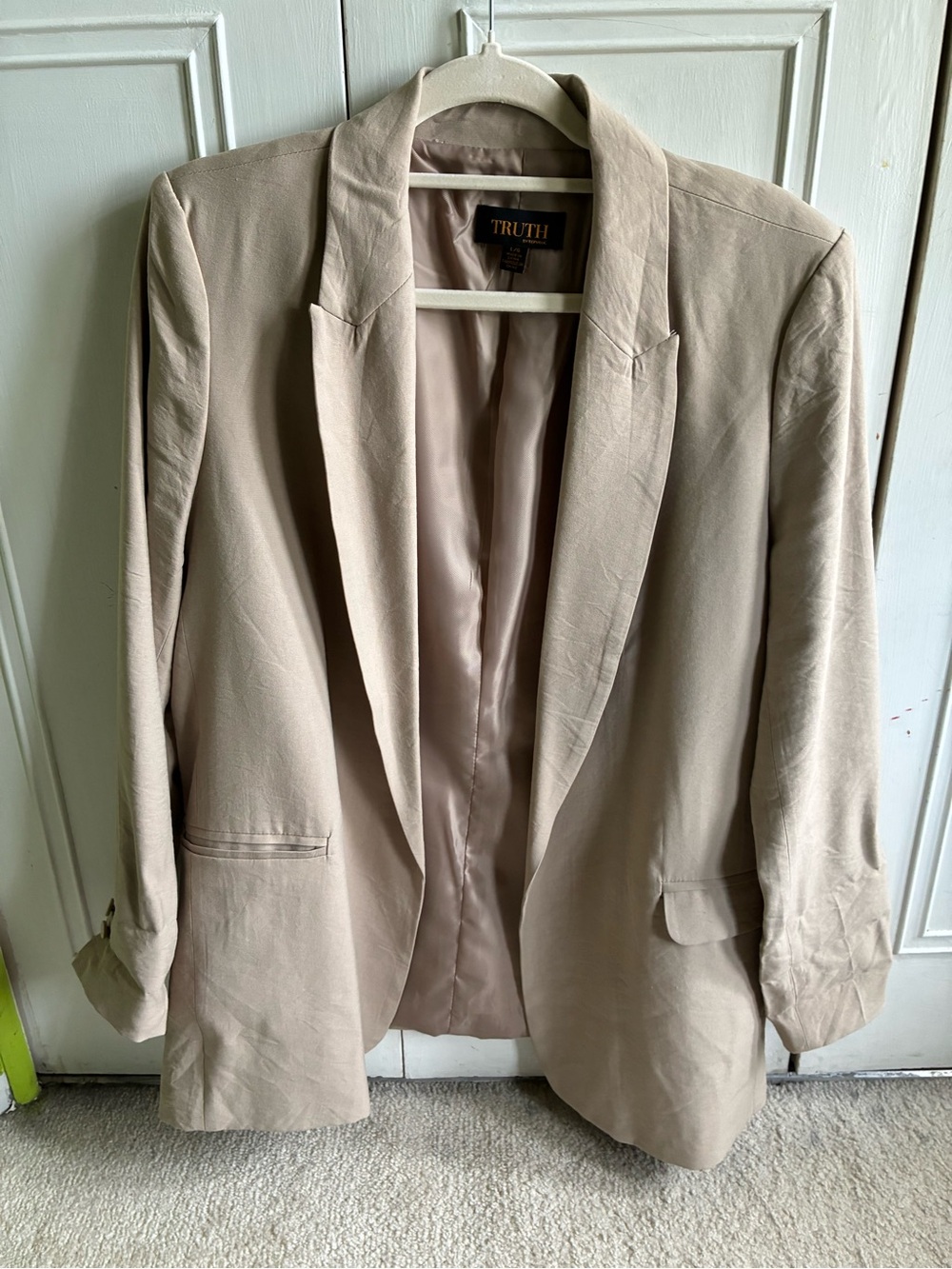 True Religion Women's Light Beige Open-Front Blazer